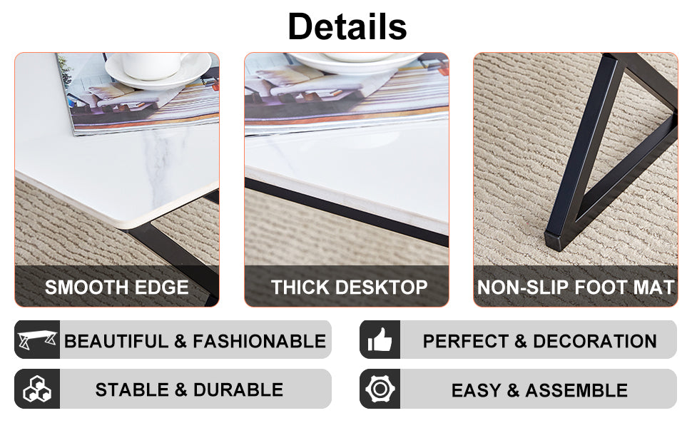 A Modern Minimalist Style White Marble Patterned Coffee Table With Black Metal Legs. Computer Desk. Game Table. Tea Table. Ct Xx White Black Sintered Stone