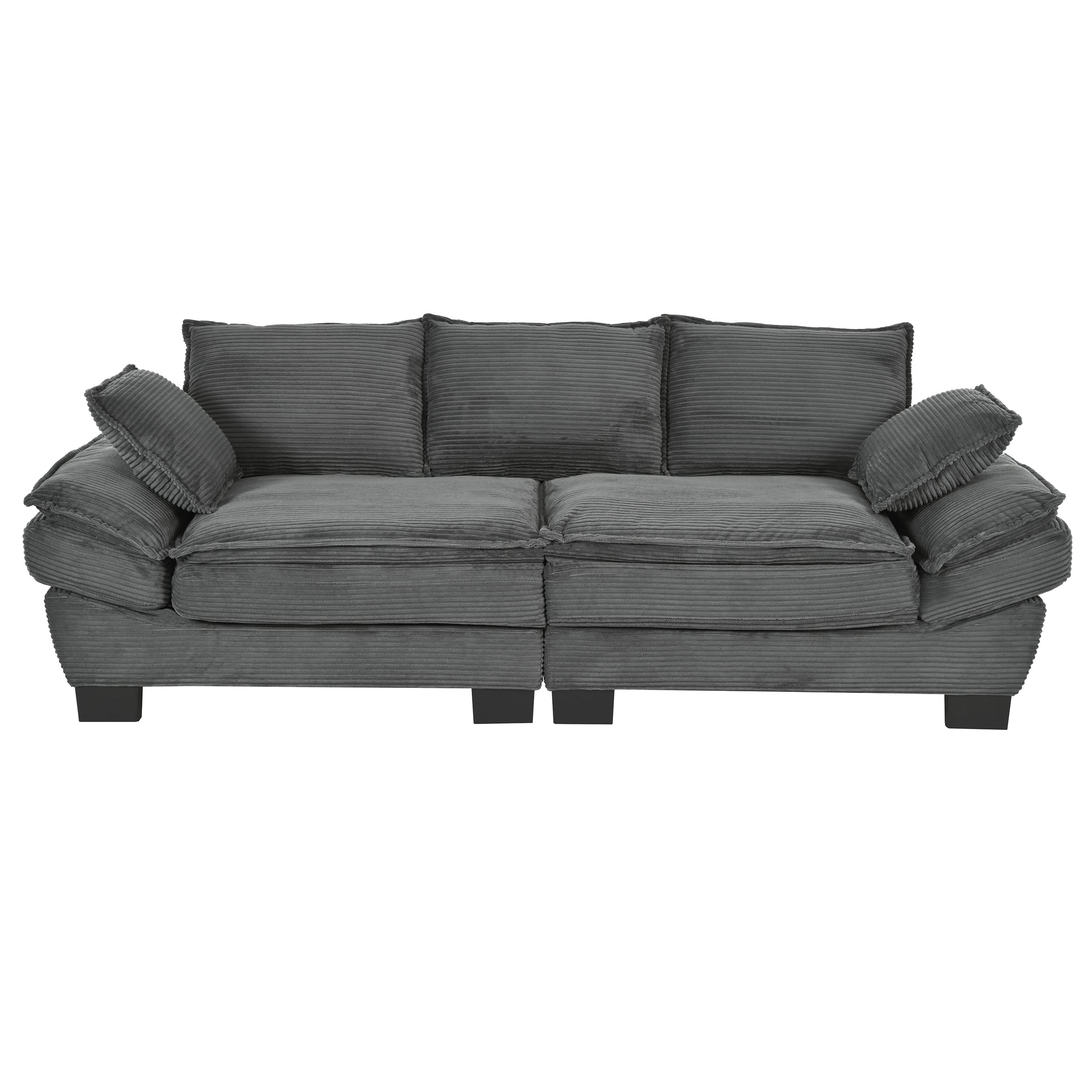 85.4" Modern Curved Sofa, Back Upholstered Couch With 2 Decorative Throw Pillows, Corduroy Fabric Couch For Living Room, Bedroomapartment Gray Corduroy 2 Seat