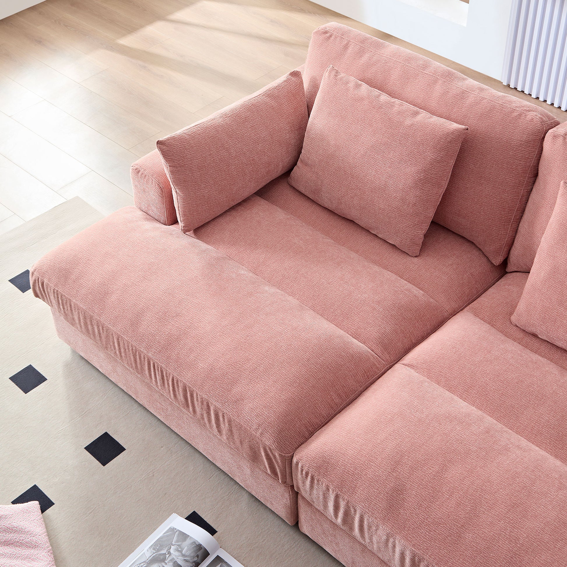 89.76 Inch Double Sleeper Sofa Cloud Couch Soft Fluffy Fabric Upholstery With Square Armrests,Comfor Daybed With Over Wide Sofa Bed,Modern Beanbag For Living Room Apartment,Pink Pink Fabric 2 Seat
