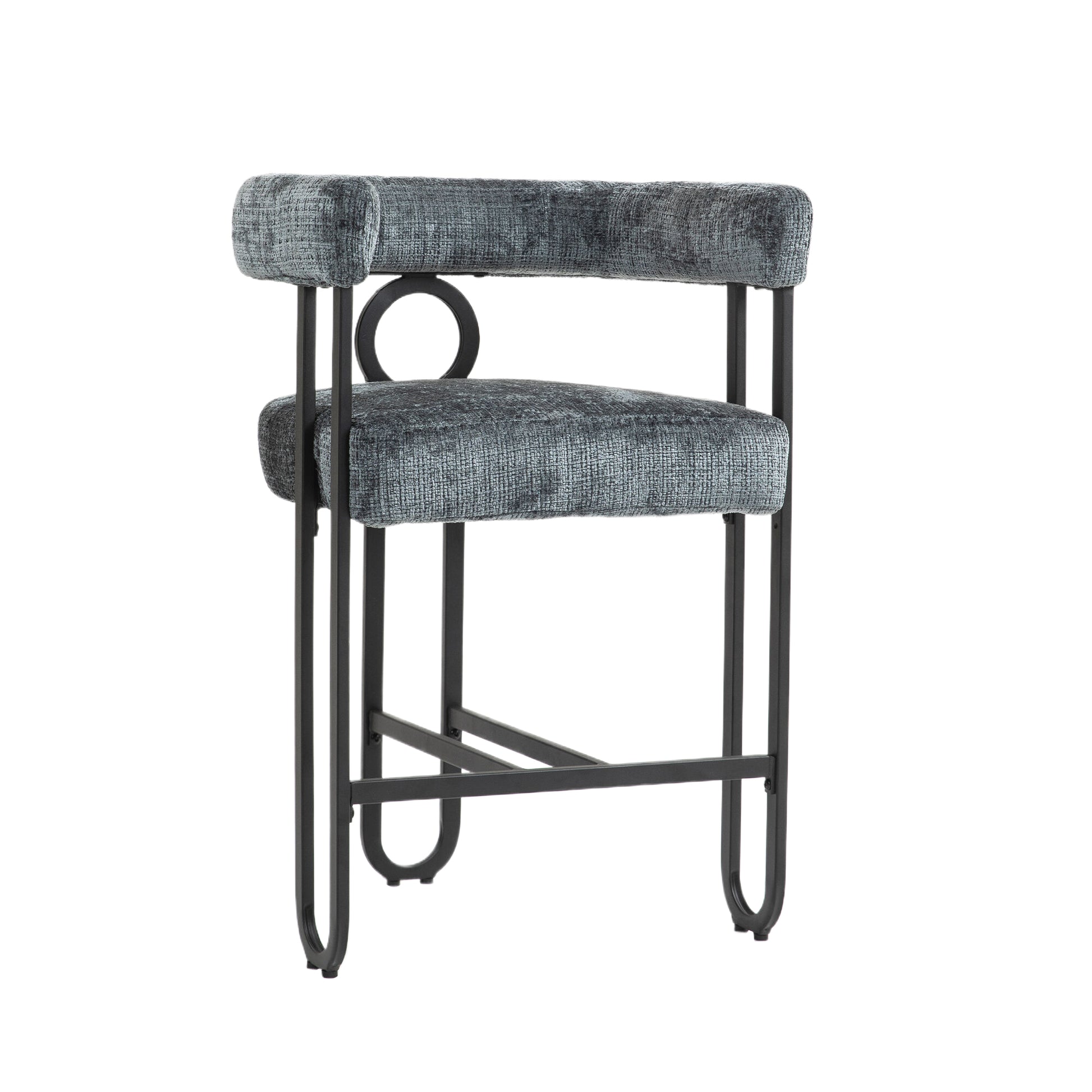 Coolmore Bar Stools Set Of 2, Modern Bar Stool With Back, Black Metal Frames, Upholstered Bar Stools For Kitchen Island, Pub, Club Gray Chenille Gray Dining Room Foam Chenille