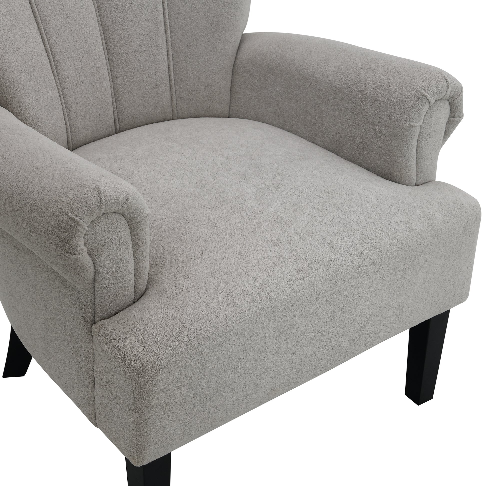 Modern Accent Living Room Chairs,Polyester Armchair Club Chair With Channel Back, Accent Chair For Living Room, Bedroom Reading Room, Soft Fabric, Wooden Leg, Light Grey Grey Primary Living Space Modern Foam Plywood