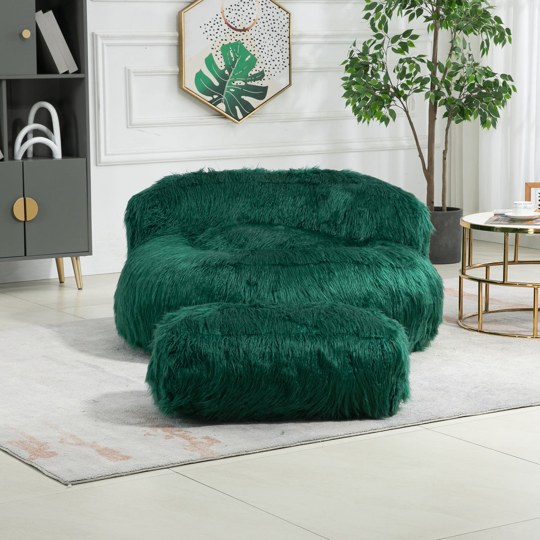 Coolmore Bean Bag Chair, Floor Sofa With Handle,Accent Sofa Chair With Ottoman For Gaming Reading Relaxing Emerald Emerald Foam Plush
