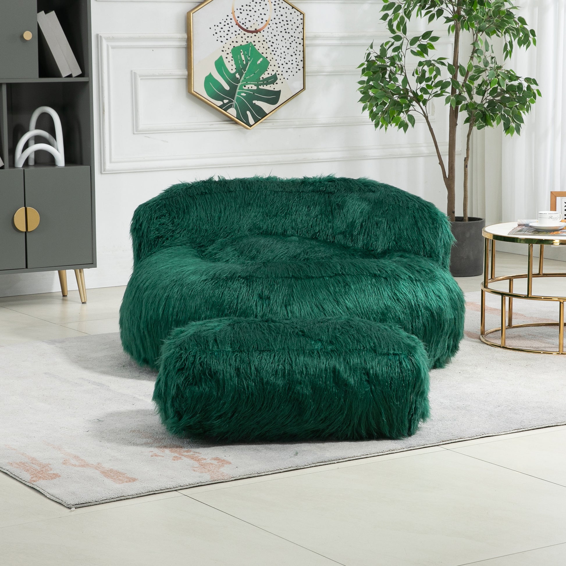 Coolmore Bean Bag Chair, Floor Sofa With Handle,Accent Sofa Chair With Ottoman For Gaming Reading Relaxing Emerald Emerald Foam Plush