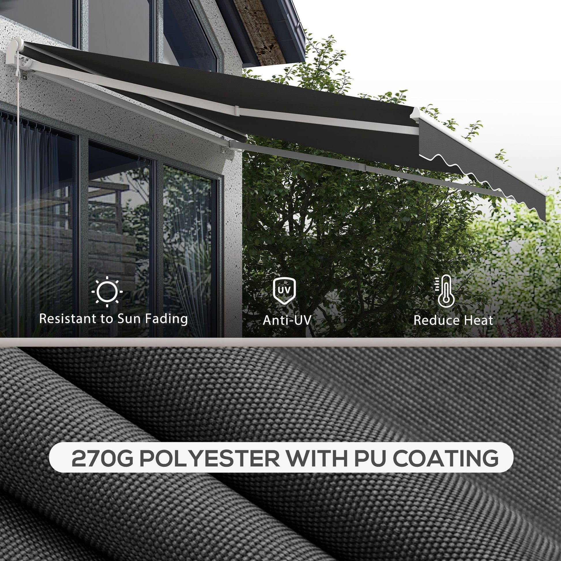 Outsunny 10' X 8' Electric Awning, Retractable Awning, Uv Protection Sun Shade Shelter With Remote Controller And Manual Crank Handle For Deck, Balcony, Yard, Dark Gray Gray Aluminum