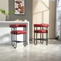 Coolmore Bar Stools Set Of 2, Modern Bar Stool With Back, Black Metal Frames, Upholstered Bar Stools For Kitchen Island, Pub, Club Wine Red Pu Wine Red Dining Room Foam Pu Leather