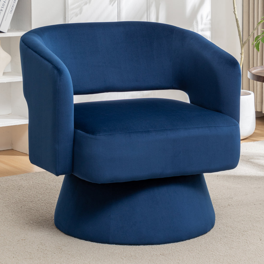 Swivel Barrel Chair, Velvet Accent Armchair 360 Degree Swivel Club Chair For Living Room Bedroom Reception Room Blue Foam Velvet