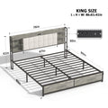 King Size Bed Frame With Led Light & Power Outlet, Platform Bed With Upholstered Headboard And Storage, Sturdy Metal Slats Support, No Box Spring Needed, Easy Assembly, Noise Free Box Spring Not Required King Dark Oak Metal Bedroom Modern Bed Frame Mdf