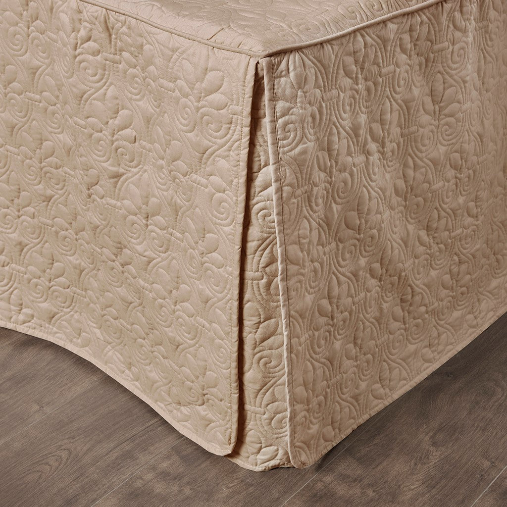 3 Piece Split Corner Pleated Quilted Bedspread Khaki Queen Khaki Polyester