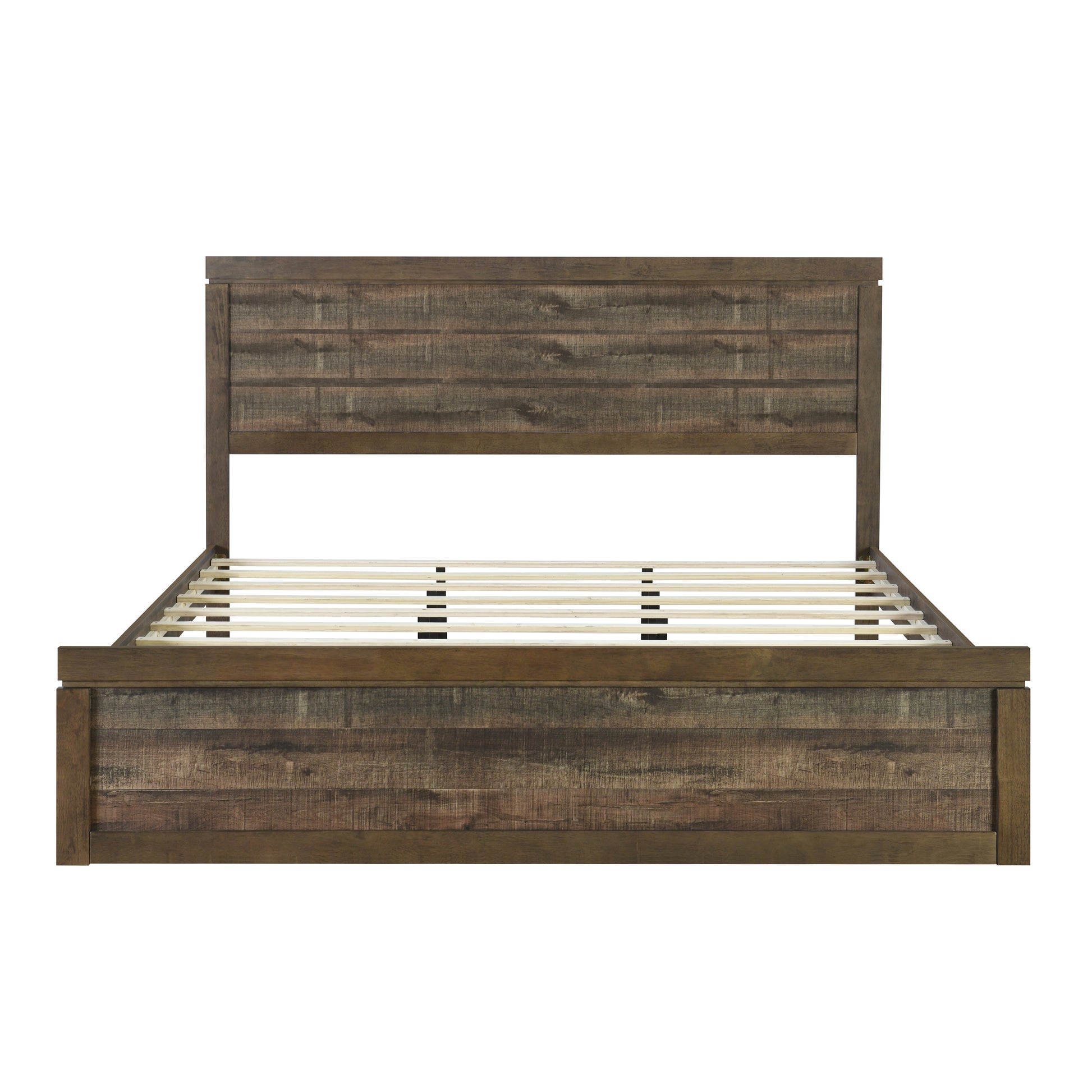 3 Pieces Vintage Farmhouse Style King Size Platform Bed With 10 Wooden Slats Support 2 Nightstands, No Box Spring Needed, Rustic Brown Box Spring Not Required King Rustic Brown Wood 3 Piece Set Bedroom Traditional Plywood