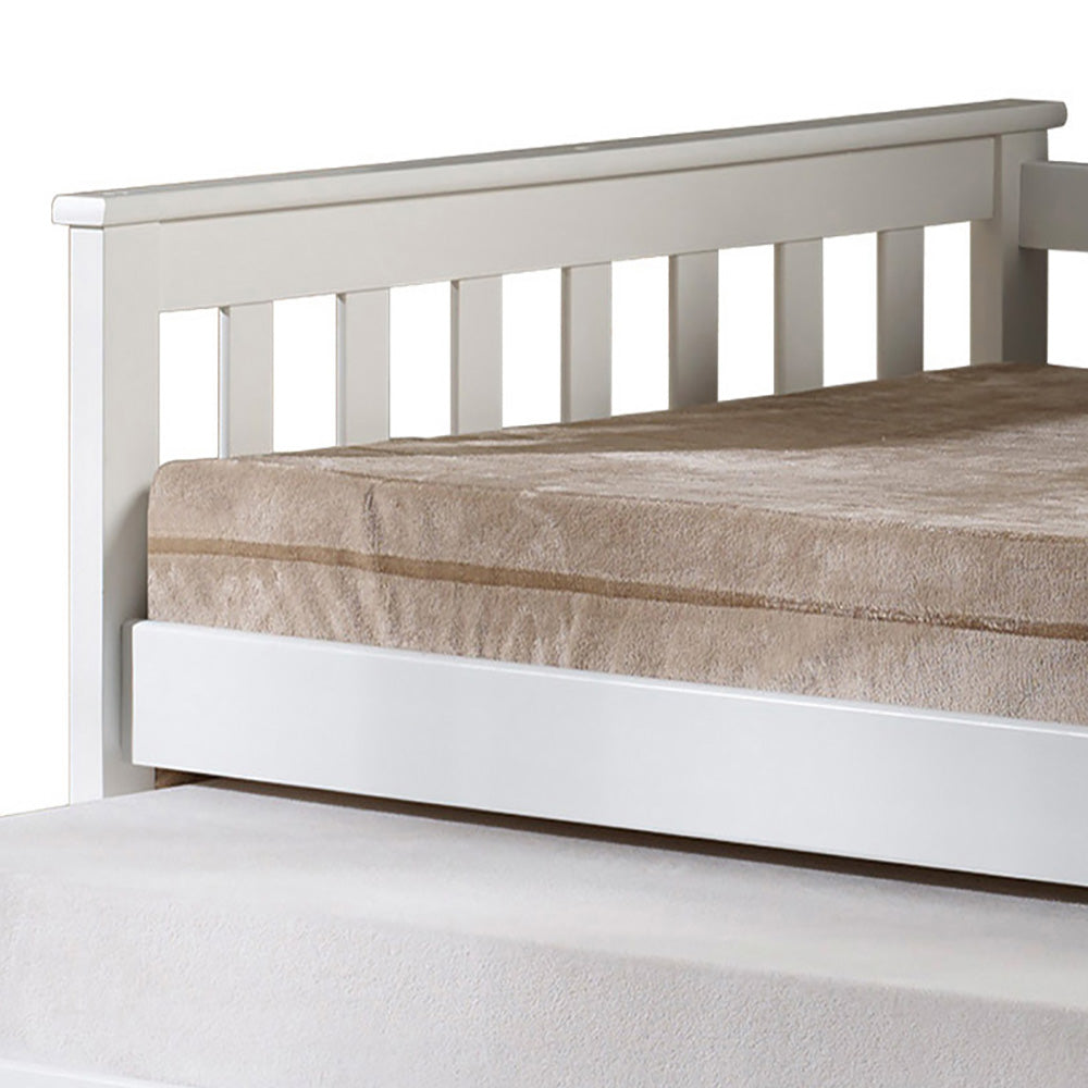 White Slatted Armrest Twin Daybed With Roll Out Bed Box Spring Not Required Twin White Wood White Wood