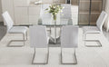 Table And Chair Set, Large Modern Rectangular Glass Table, Can Accommodate 6 8 People, Equipped With A 0.39 Inch Tempered Glass Tabletop And Large Mdf Table Legs, Comfortable And Soft Chairs. Transparent Glass