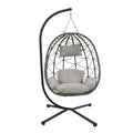 Egg Chair With Stand Indoor Outdoor Swing Chair Patio Wicker Hanging Egg Chair Hanging Basket Chair With Stand For Bedroom Living Room Balcony Gray Steel