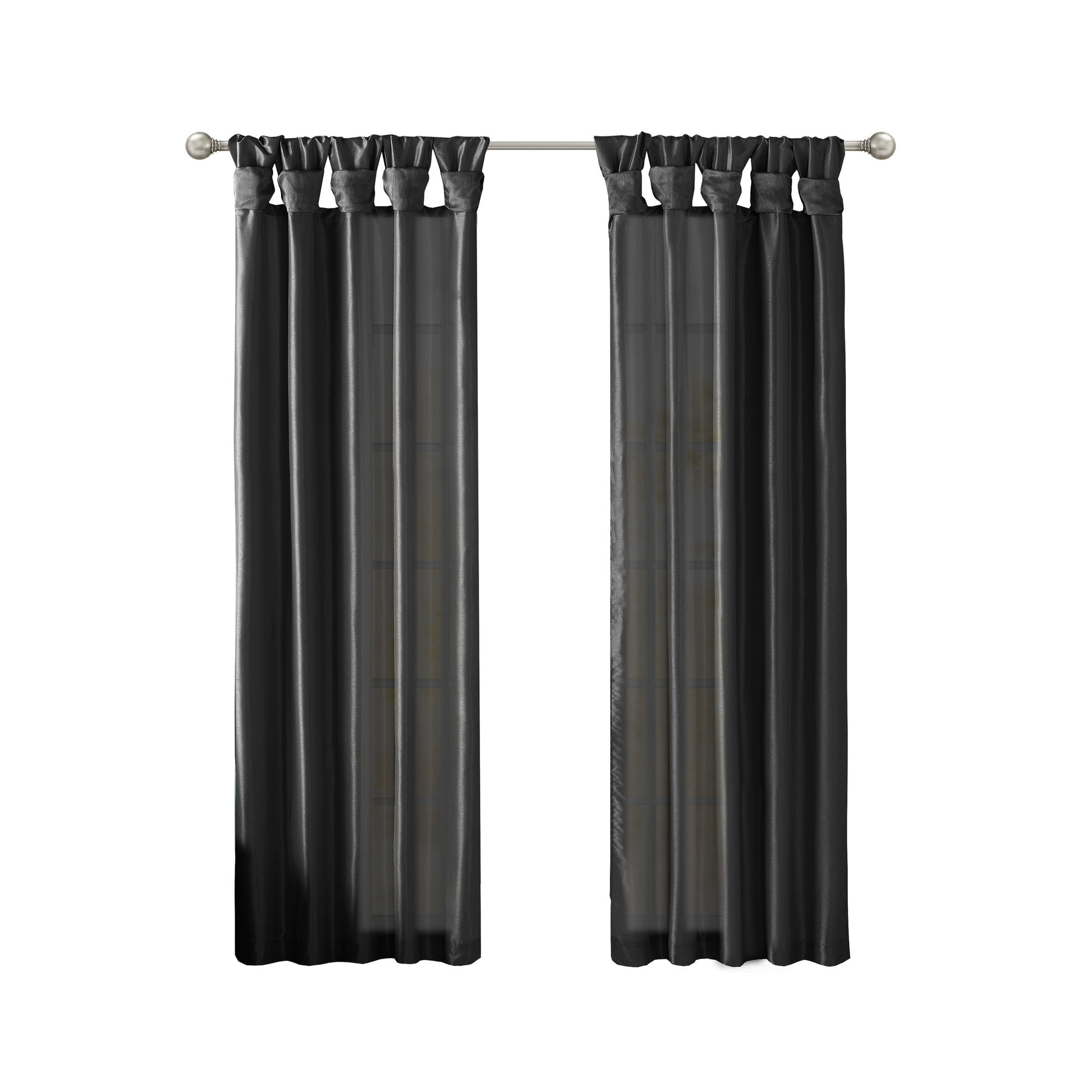 Twist Tab Lined Window Curtain Panel Black 50X108" Black Polyester
