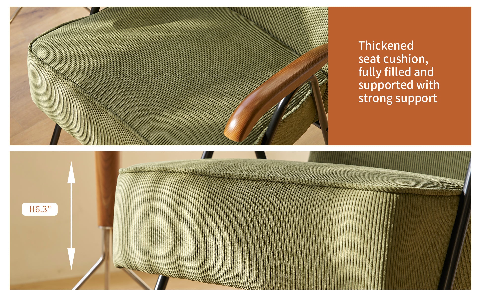 Pattern Colorful Fabric Armchair, Modern Accent Chair High Back, Living Room Chairs With Metal Legs And Soft Padded, Sofa Chairs For Home Office,Bedroom,Dining Room Green Corduroy