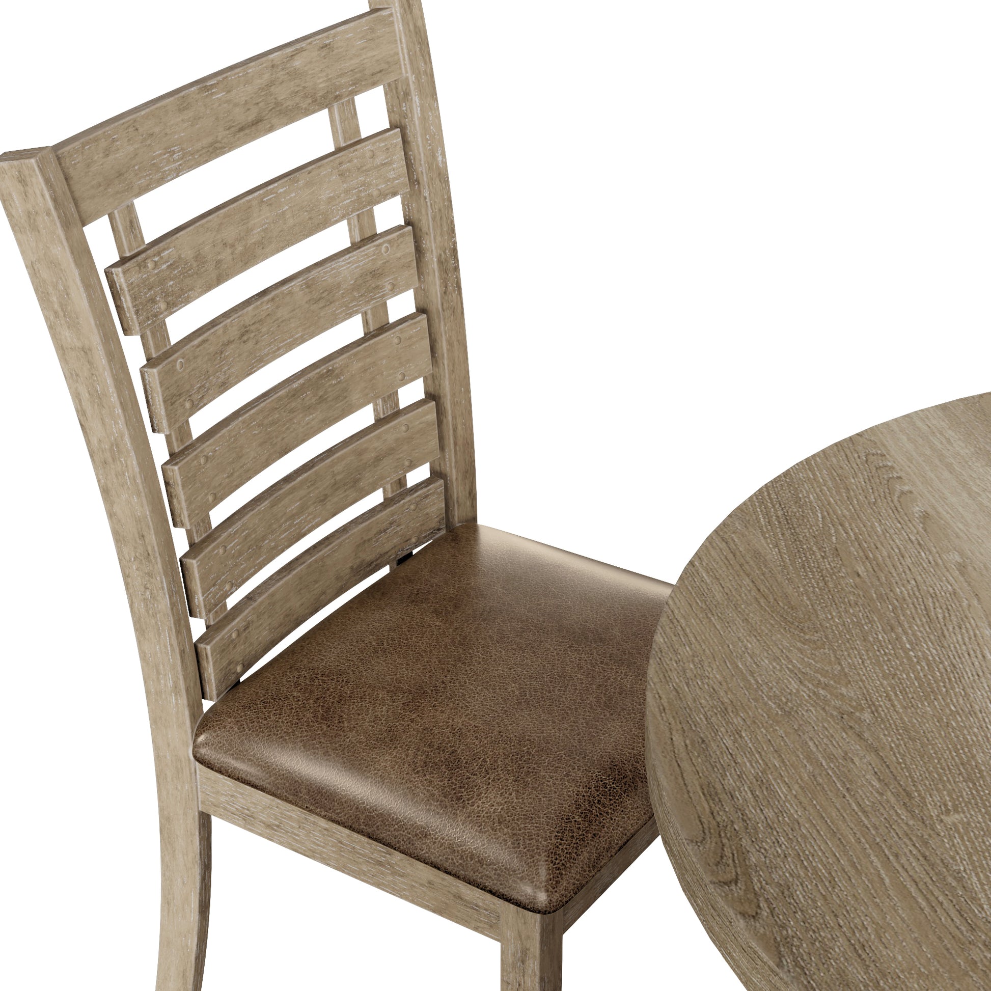 5Pcs Table Set Round Dining Table Solid Wood Modern Farmhouse Rustic Look Distressed Look Wood Grayish Brown Ladder Back Seats 4 Light Brown Dining Room Fixed Table American Design,Farmhouse,French Country,Rustic,Vintage Rubberwood Round Round Dining