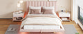 Queen Size Upholstered Floating Bed With Led Light And Usb Port, Velvet, Pink, Hydrualic Platform Bed Queen Pink Velvet