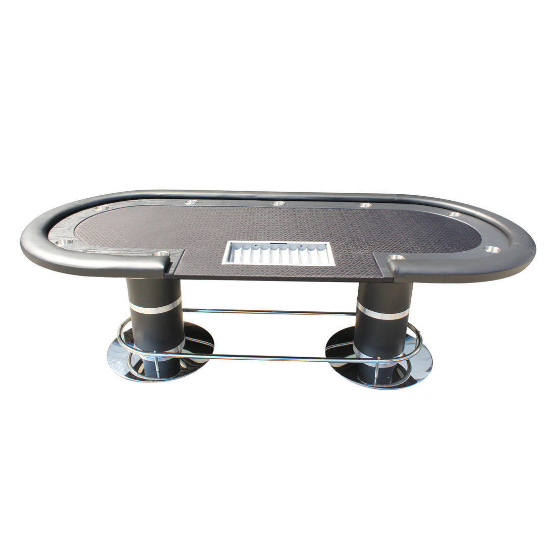 96" Poker Table For Casino Game Texas Holdem Oval Black Waterproof Felt With Racetrack Black Primary Living Space Modern Wood