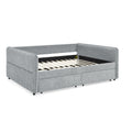 Daybed With Trundle Upholstered Tufted Sofa Bed, With Two Drawers, Queen Size, Boucle Fabric, Grey 88