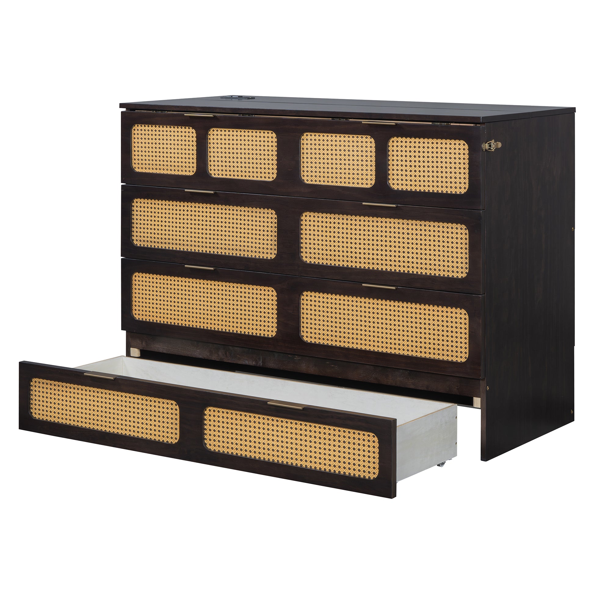 Full Size Murphy Bed With Large Drawers,Espresso Full Espresso Plywood