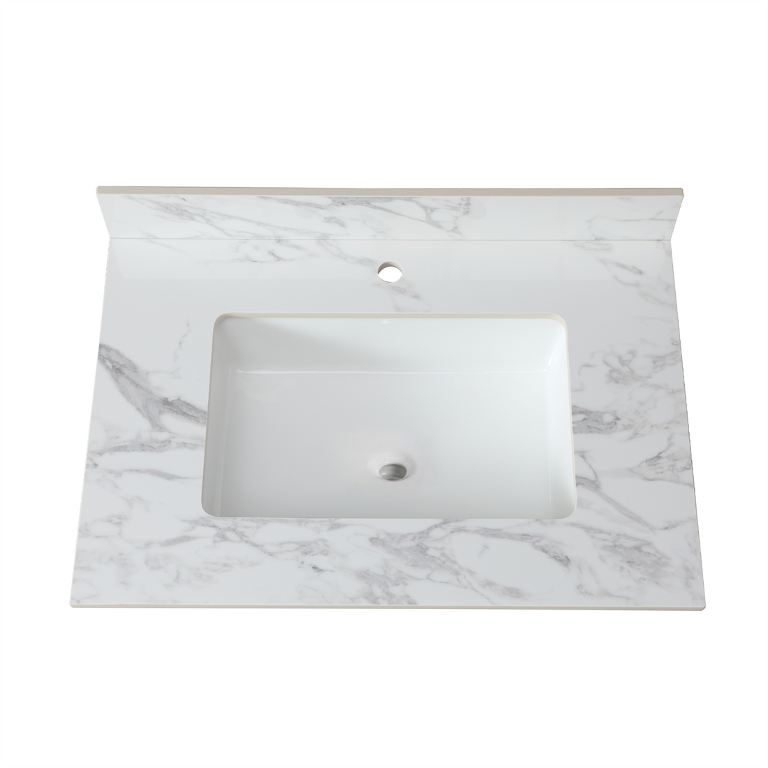 31"X22"Bathroom Vanity Top,Sintered Stone Carra White Barthroom Vanity Sink Tops With Rectangular Undermount Ceramic Sink With Vanity Backsplash, Single Faucet Hole Bathroom Vanity Countertop White