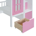 Twin Over Twin Bunk Bed With Changeable Table, Bunk Bed Turn Into Upper Bed And Down Desk Pink Twin Pink Solid Wood