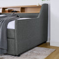 Twin Size Upholstery Sofa Bed With Three Led Lights, With Storage Adjustable Headboard, With Two Storage Pull Up Drawers And Wireless Charging, Linen Padded Sofa Bed Frame, Grey Box Spring Not Required Twin Grey Composite Bedroom Classic Eucalyptus Foam