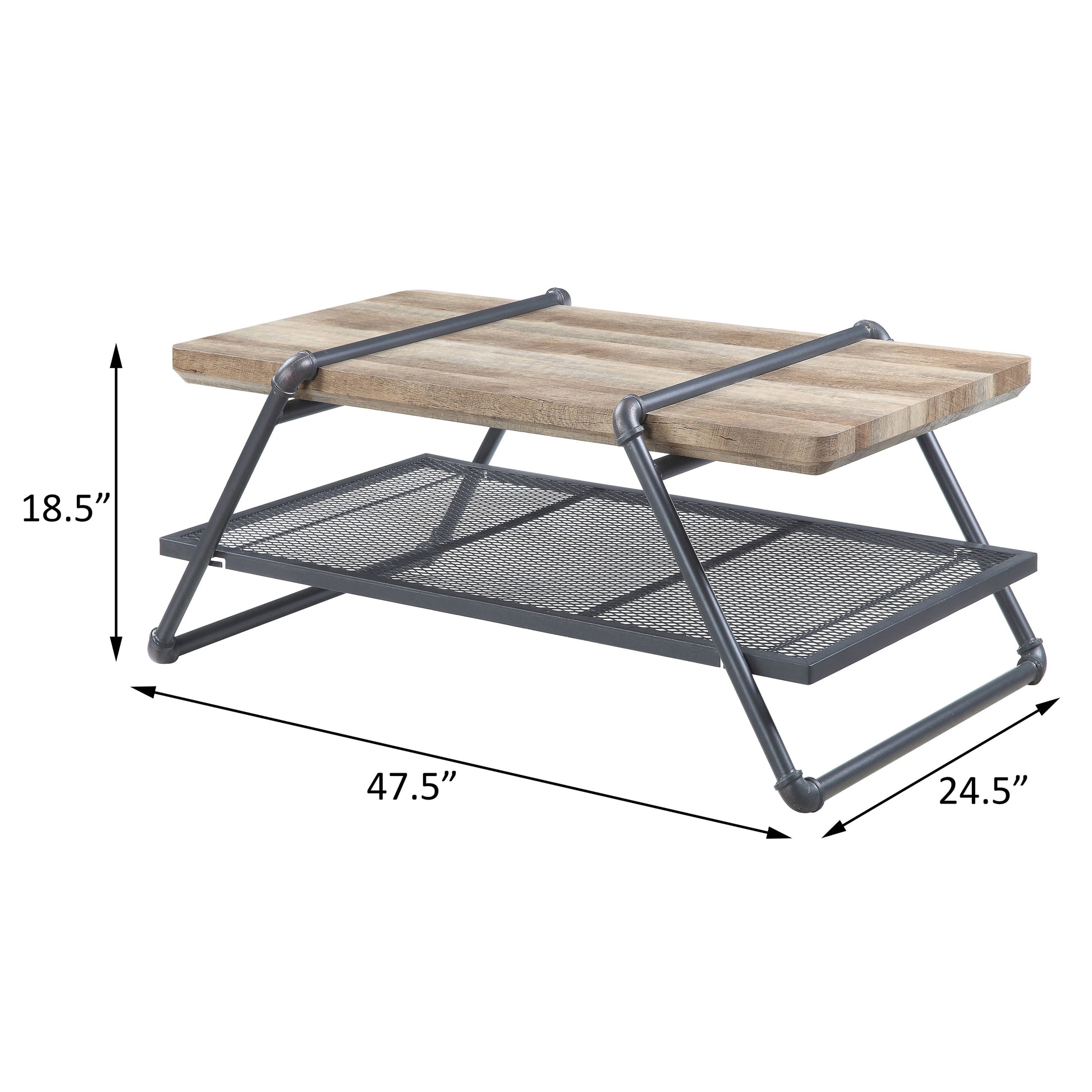 Oak And Sandy Grey 1 Shelf Coffee Table Oak Primary Living Space Shelves Rectangular Wood Metal Sled