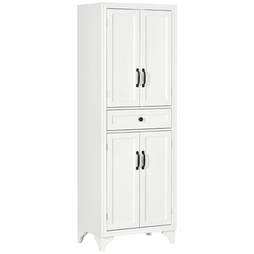 Homcom 67" Tall Freestanding Kitchen Pantry Cabinet, 4 Door Storage Cabinet With Drawer And Adjustable Shelves For Dining Room, White White Mdf
