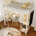 Twin Size Metal Loft Bed With Built In Wardrobe, Desk And Shelves, White Box Spring Not Required Twin White Metal Mdf Metal