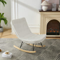 Lazy Rocking Chair,Comfortable Lounge Chair With Wide Backrest And Seat Wood Base, Upholstered Armless Rocker Chair For Living Room, Balcony,Bedroom And Patio Porch. White Cushion Iron White Primary Living Space Sponge Square Casual Rocking Chairs