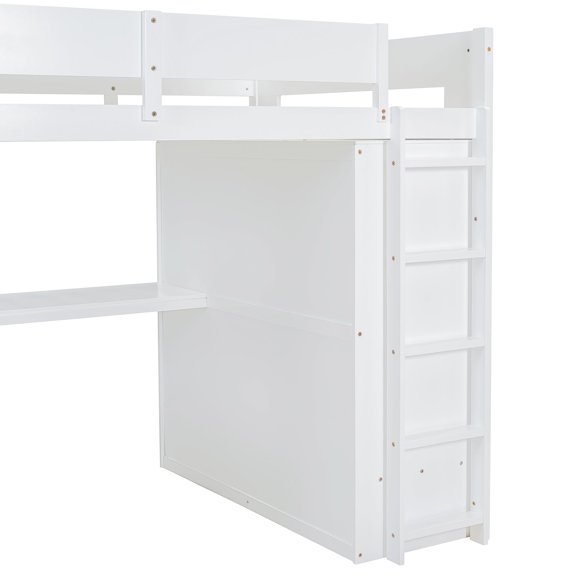 Full Size Wooden Loft Bed With Wardrobe, Desk, Drawers, Shelves, White Full White Plywood