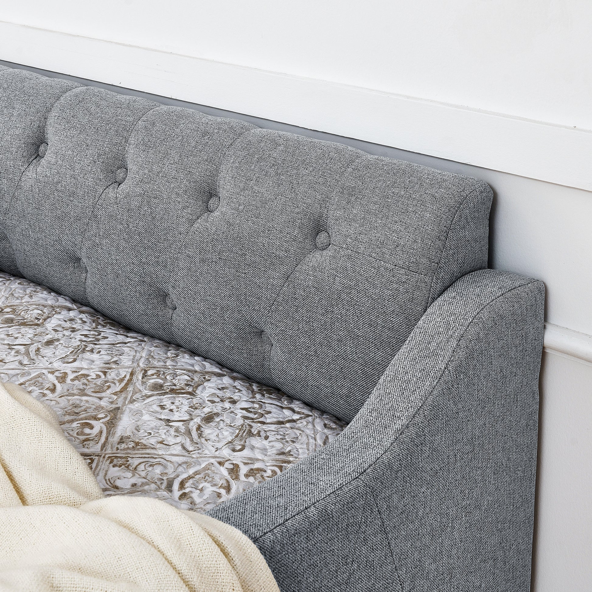 Full Size Upholstery Daybed With Twin Size Erectable Trundle And Usb Charging Design, Linen Grey Box Spring Not Required Full Grey Linen Linen