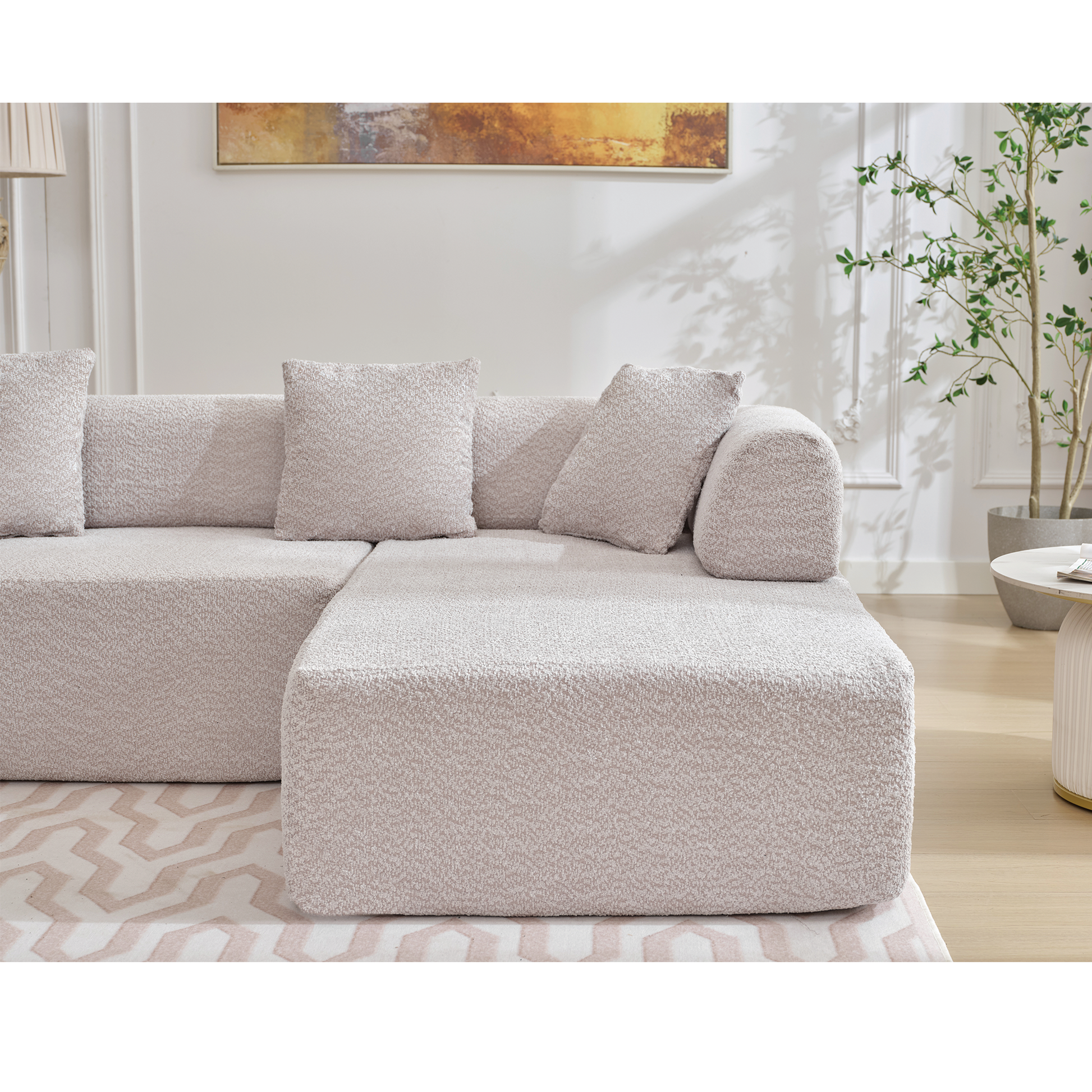 Arrived Modern Minimalist 140" L Shape Couch ,No Assembly Required,Boucle,Modular Sofa ,Couch With Chaise,Free Combination Foam Filled Sofa, 4 Seats, Gray Gray Polyester Primary Living Space Soft Modern Foam Polyester 4 Seat