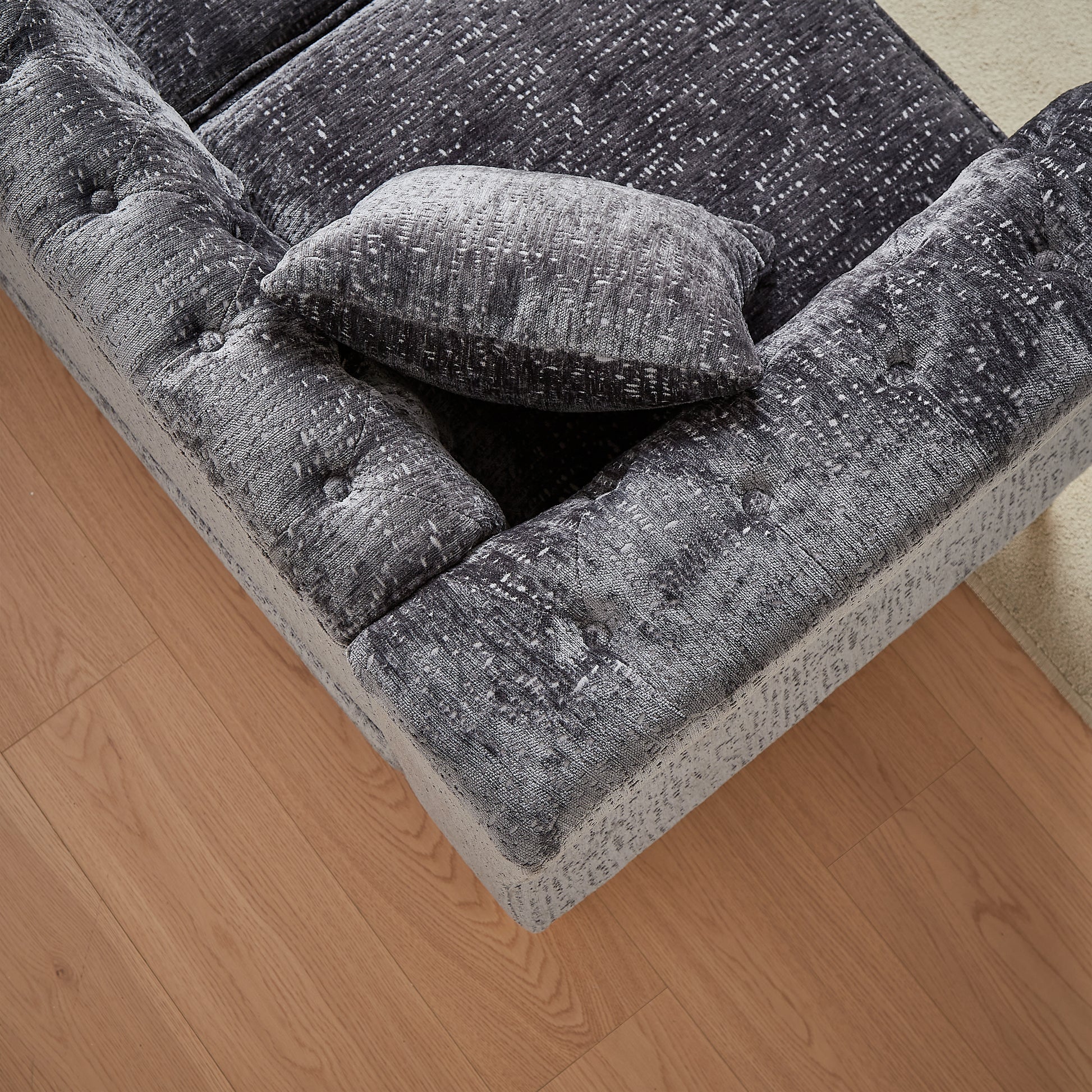 81.5 Inch Chenille Corner Sofal Shaped Sectional Couch, 5 Seater Corner Sofas With 3 Cushions For Living Room, Bedroom, Apartment, Office Grey Foam Chenille 5 Seat