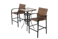 3 Pieces Outdoor Bar Stools Set,Rattan Bar Chairs,With Glass Table Top, Wicker Bar Stools For Backyard, Garden, Pool, Balcony And Deck, Brown Brown Steel