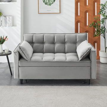 Modern Velvet Loveseat Futon Sofa Couch Pullout Bed, Small Beautiful Seat Lounge Sofa W Reclining Backrest, Toss Pillows, Pockets, Furniture For Living Room,3 In 1 Convertible Sleeper Sofa Bed, Gra Gray Velvet 2 Seat