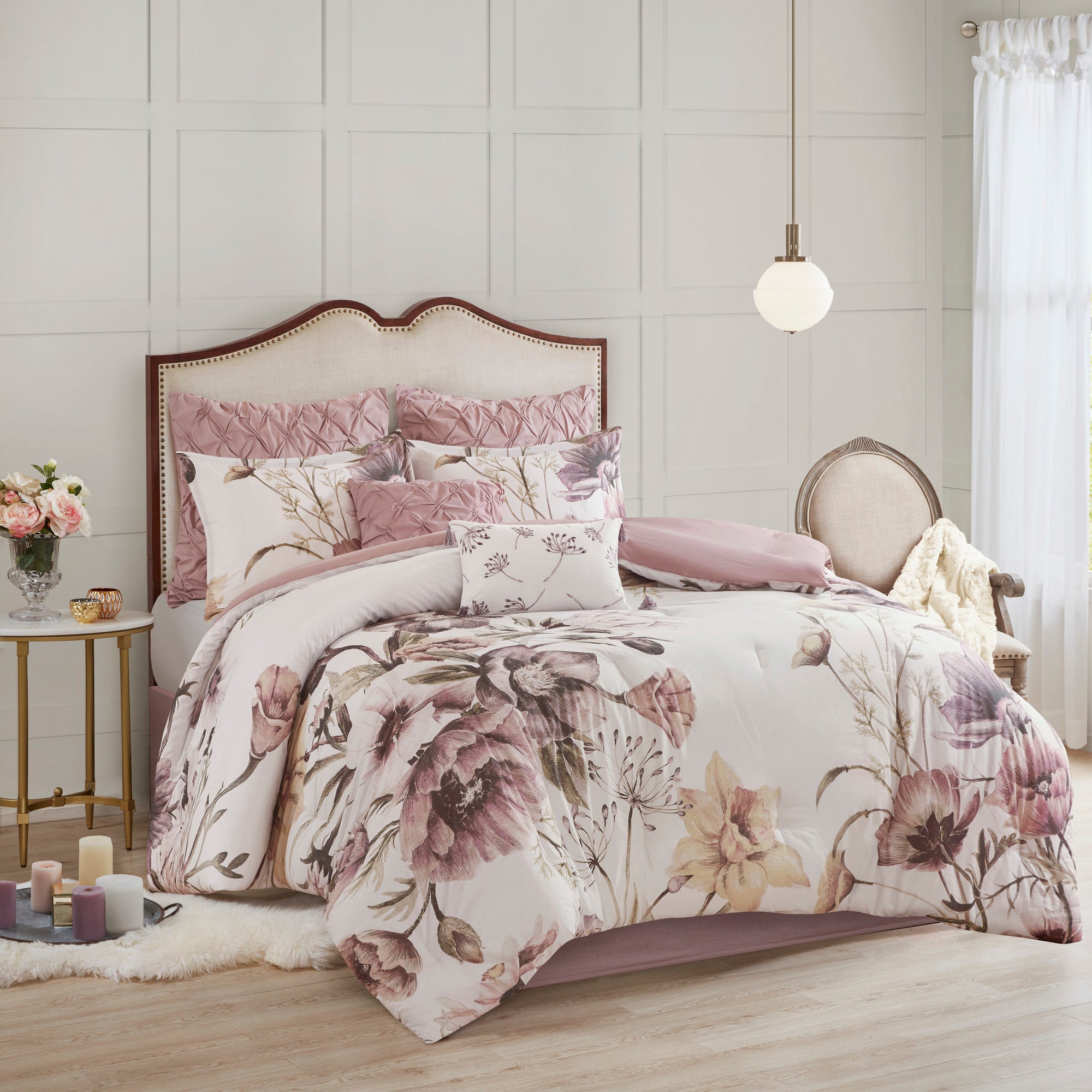 8 Piece Cotton Printed Comforter Set Blush Cal King California King Blush Polyester