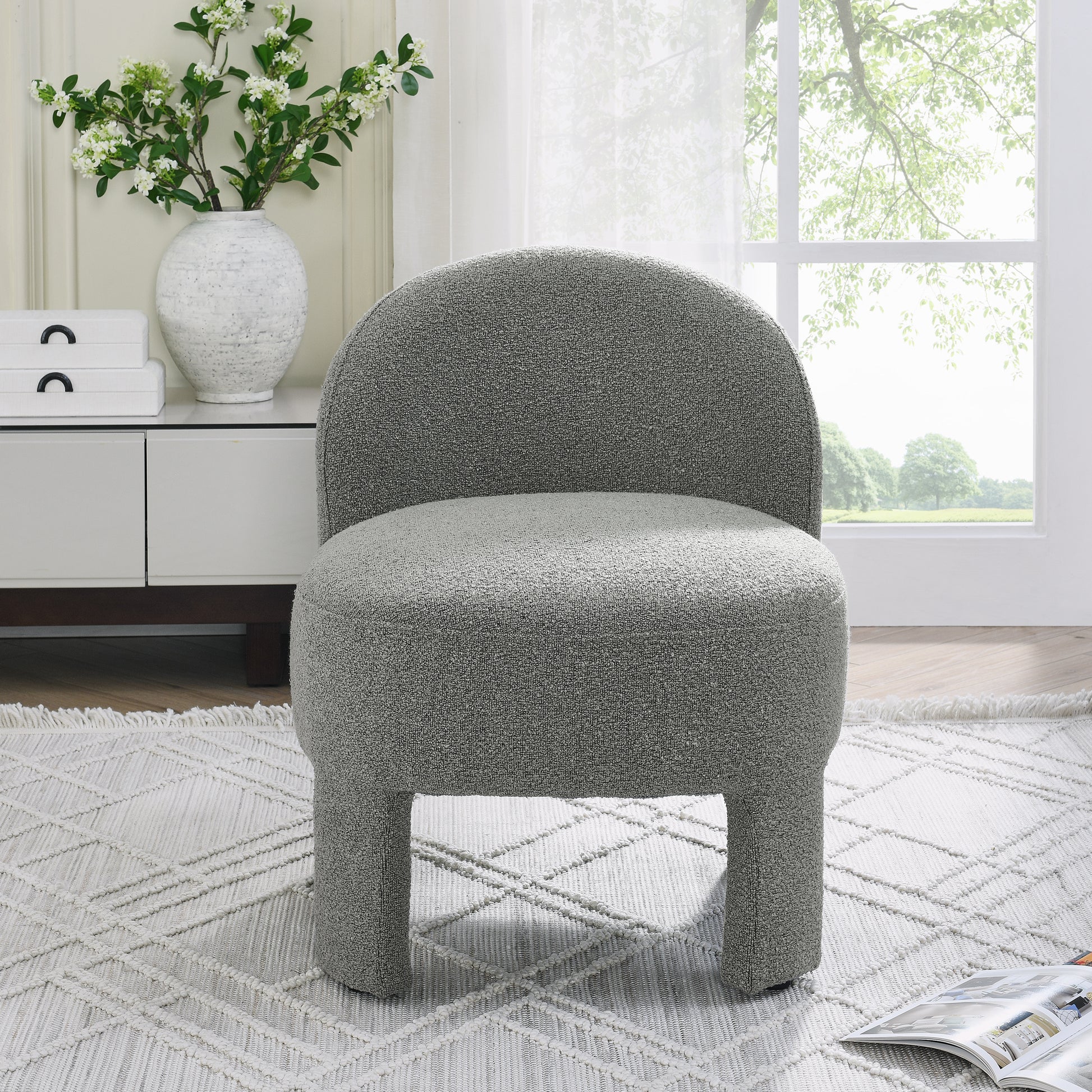 Hoop Gauze Lounge Chair With Sof Cushion And Backrest, Need To Be Assembled, Suitable For Living Room'Bedroomldining Roomgrey 24.5"28.75"28.75" Grey Foam