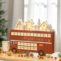 Homcom Christmas Advent Calendar, Light Up Table Xmas Wooden Bus Holiday Decoration With Countdown Drawer, Santa Claus Street House, For Kids And Adults Red Plywood