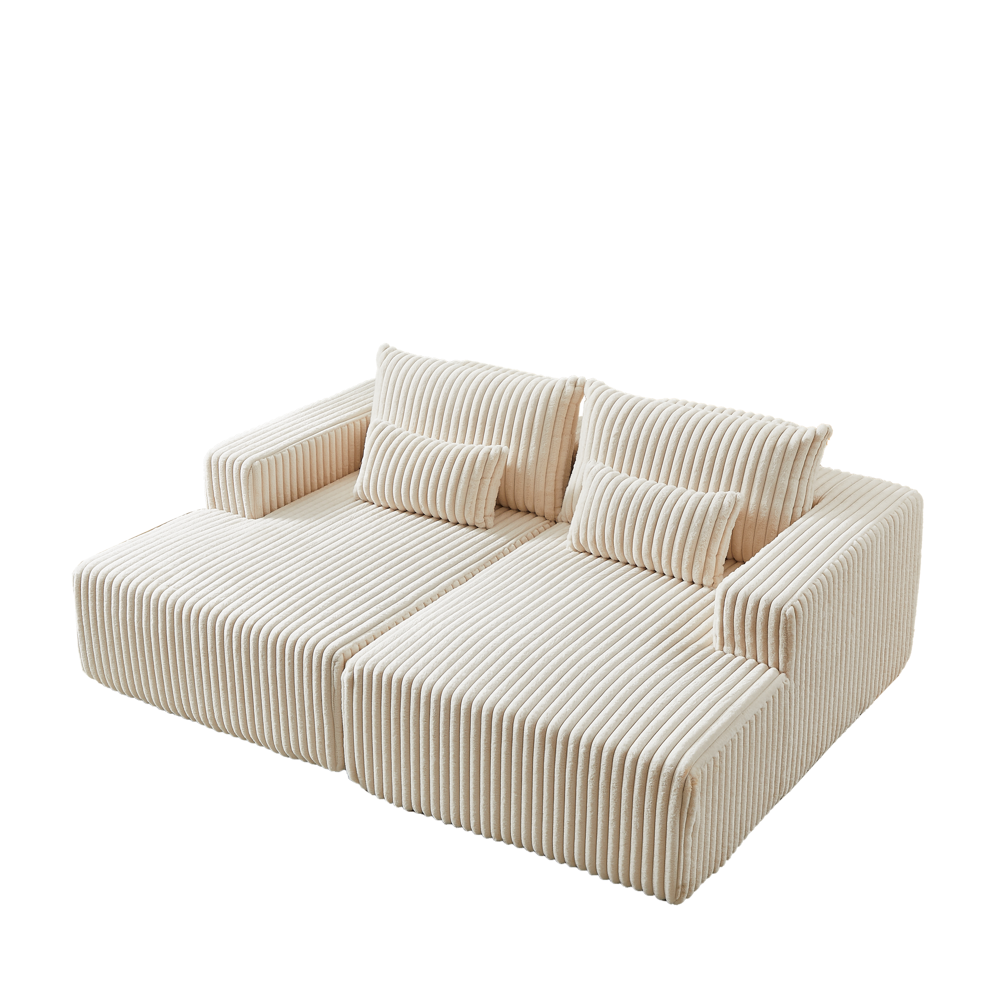 87" Oversized Sectional Lounge Chaise,No Assembly Required,Cloud Plush Loveseat With Reclining Sofa Bed,Fluffy Modern Sleeper Chair For Indoor Living Room Bedroom Beige Corduroy 2 Seat