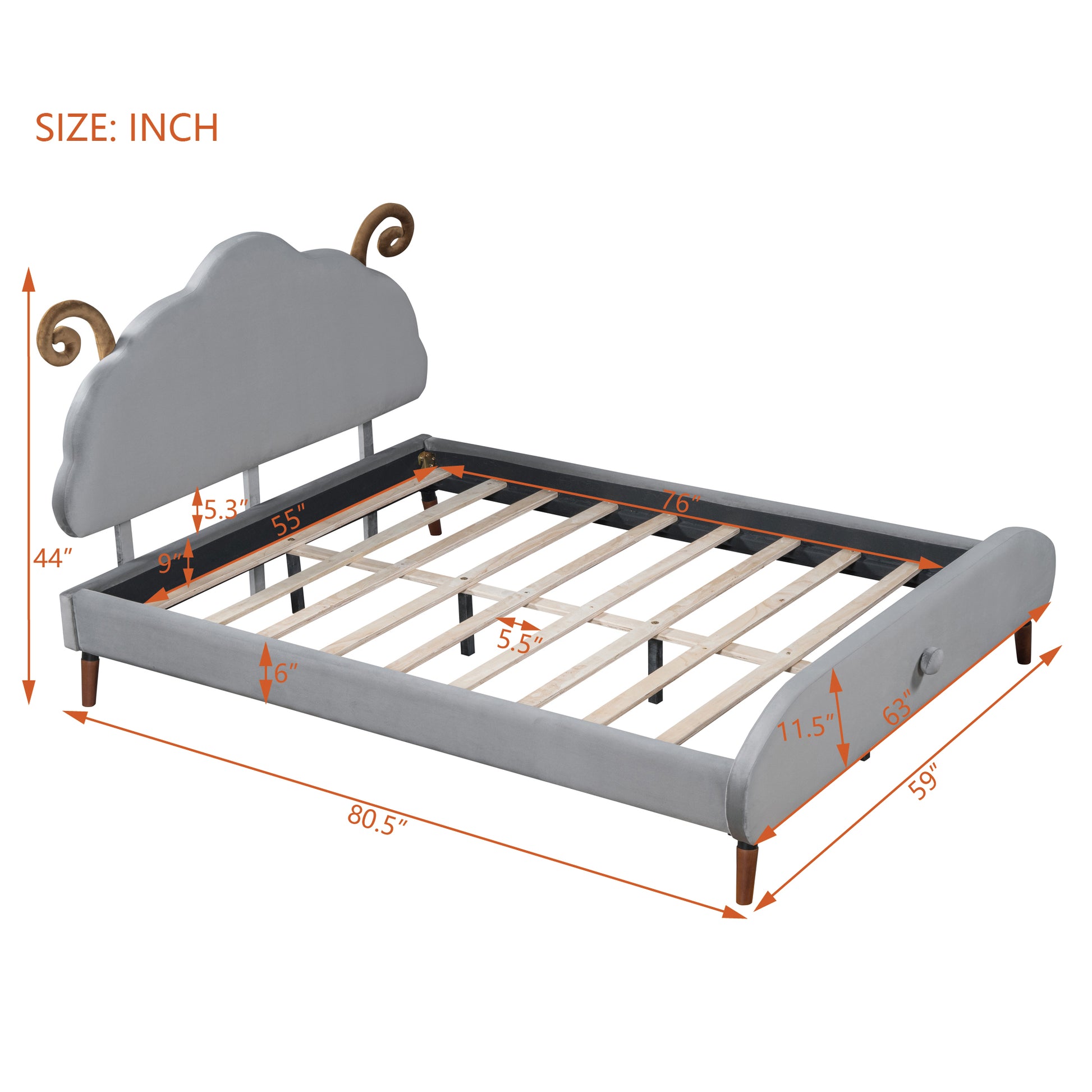 Full Size Upholstered Platform Bed With Sheep Shaped Headboard, Gray Full Gray Plywood