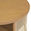 2 Tiered Round Natural Wood Coffee Table With Storage Rattan Base In 31.3'' Natural Rubber Wood