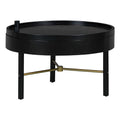Modern Round Wood Rotating Tray Coffee Table With Storage & Metal Legs In Black Black Metal,Rubber Wood