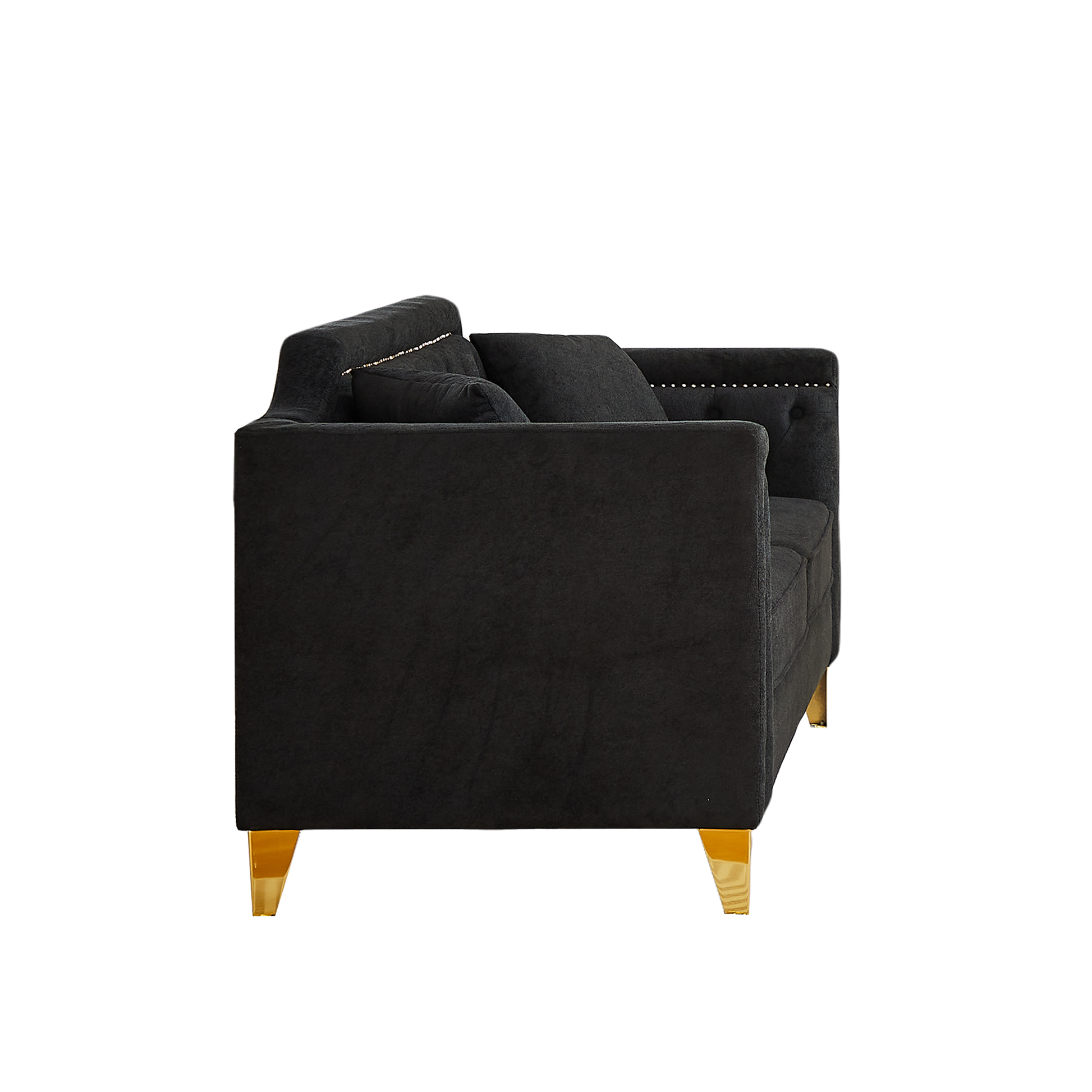 Fx 61.5"Mid Century Design Modern Sofa,Chenille Pull Buckle Design Sofa For Living Room,Buttons Tufted With Copper Nail Decoration Armrest, With 2 Pillows,Modern Couch Upholstered Button And Metal Leg Black Chenille Wood Pine Foam Fabric 2 Seat