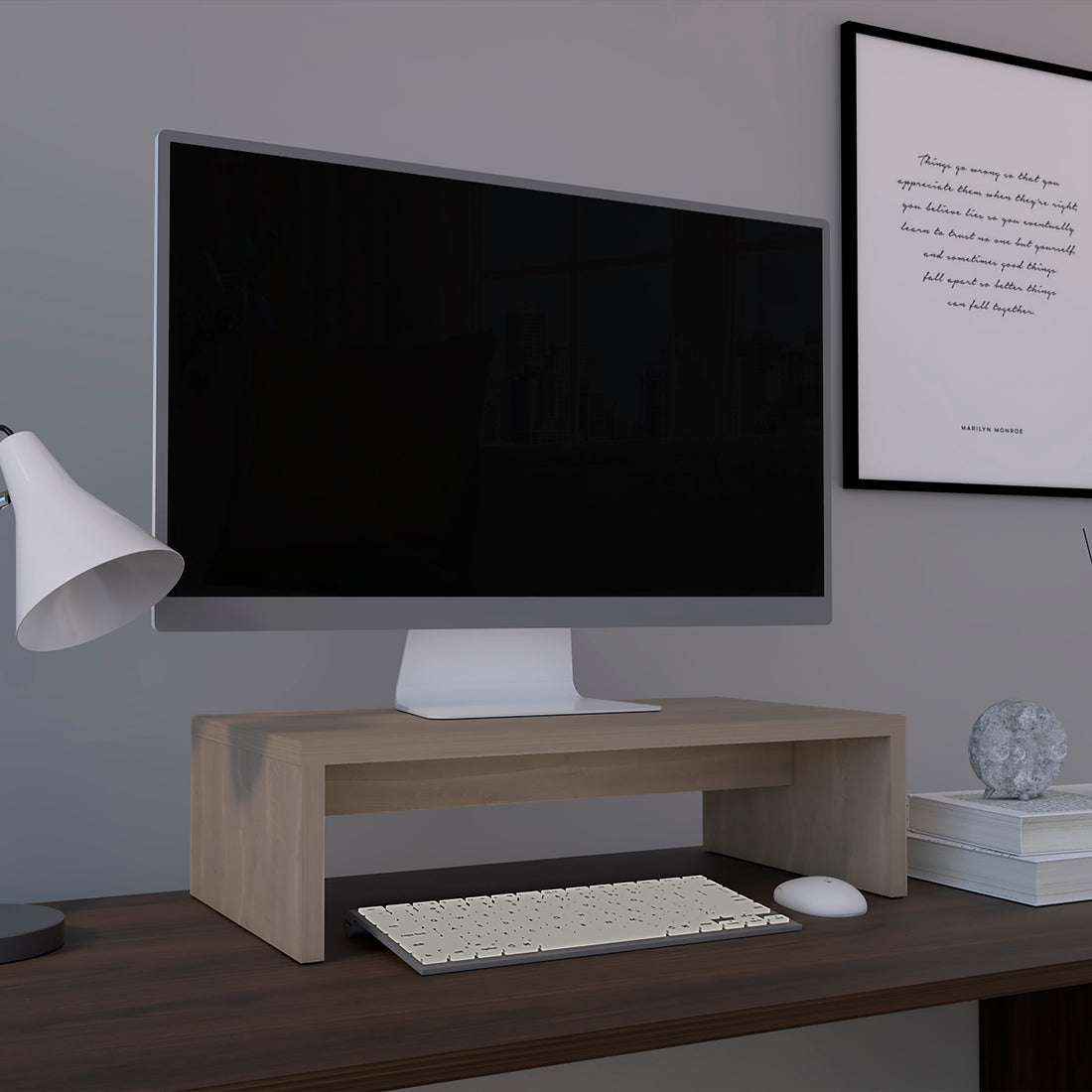 Atacama 19" Wide Monitor Stand Riser, Laptop Stand For Desk, Laptop Riser, Desk Organizer For Monitor, Computer Stand For Laptop, Pc, Printer, For Home & Office Light Gray Light Gray Modern Particle