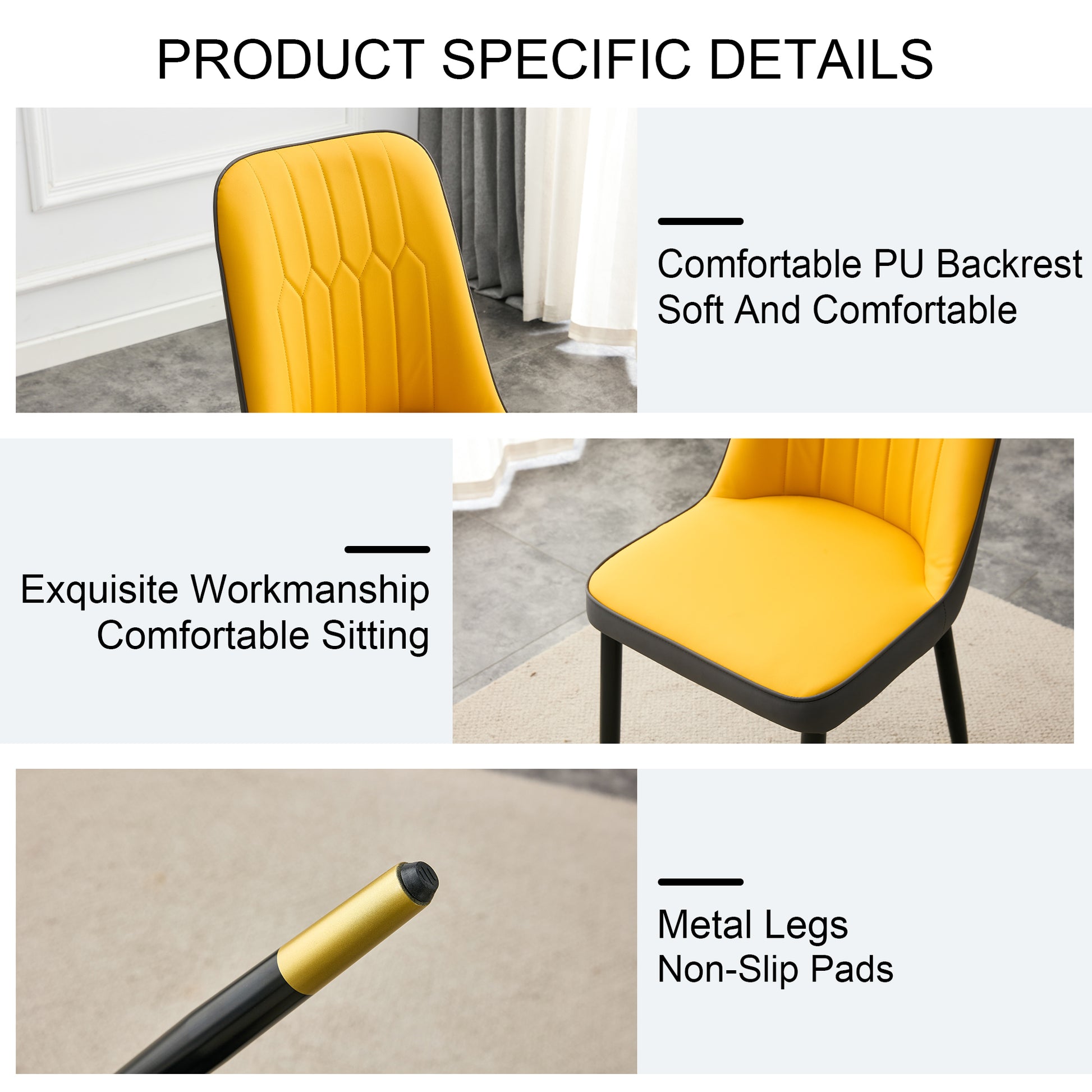 Large Modern Minimalist Rectangular Dining Table With 0.39 "Imitation Marble Black Tabletop And Golden Metal Legs, Paired With Chairs With Pu Cushions And Black Metal Legs. F 1537 C 007 Black Gold Glass Metal