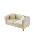 60 Inch Chenille Pull Buckle Design Sofa For Living Room,Buttons Tufted With Copper Nail Decoration Armrest, Modern Couch Upholstered Button And Metal Legs Beige Foam Chenille 2 Seat