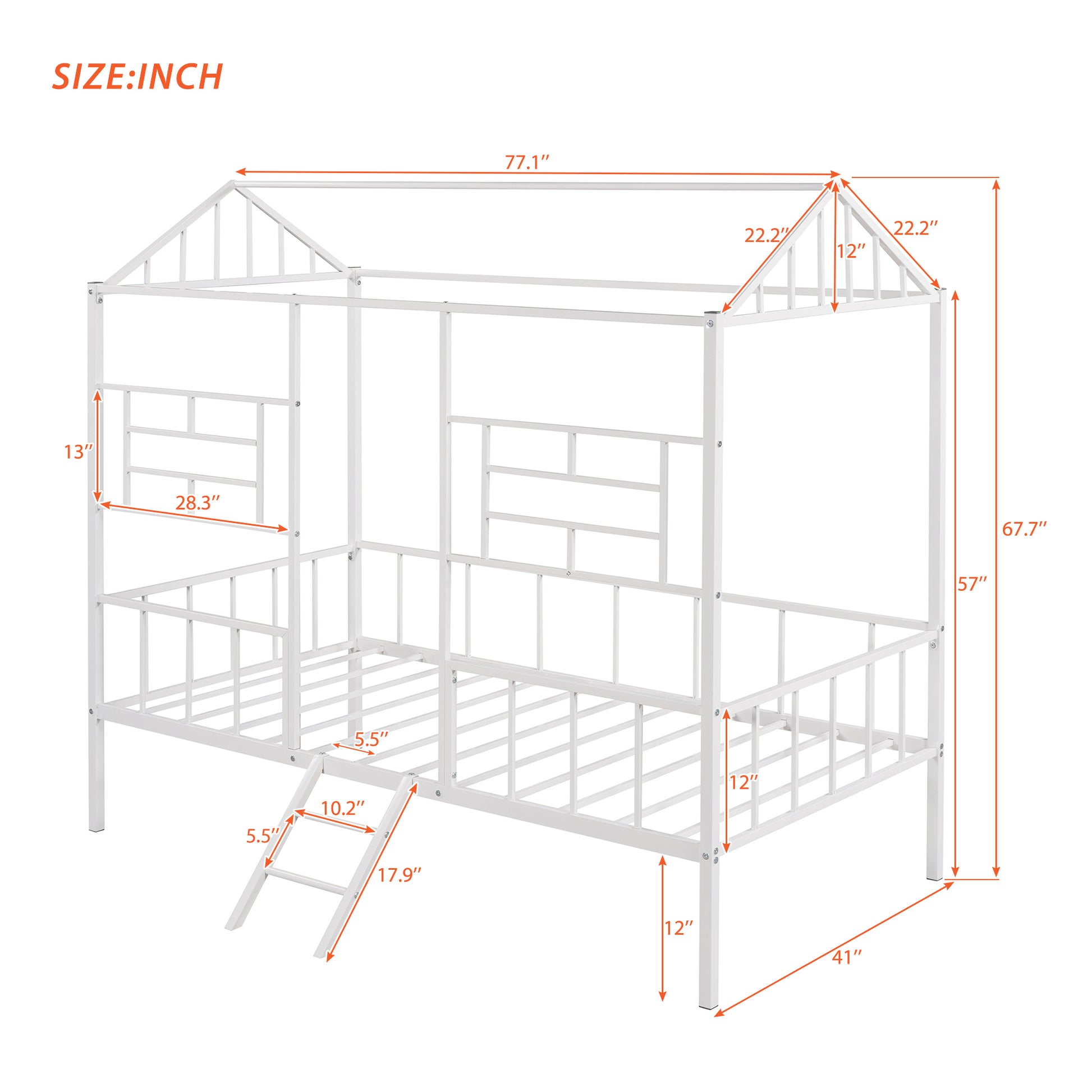 Metal House Bed Frame Twin Size With Slatted Support No Box Spring Needed White Twin White Metal