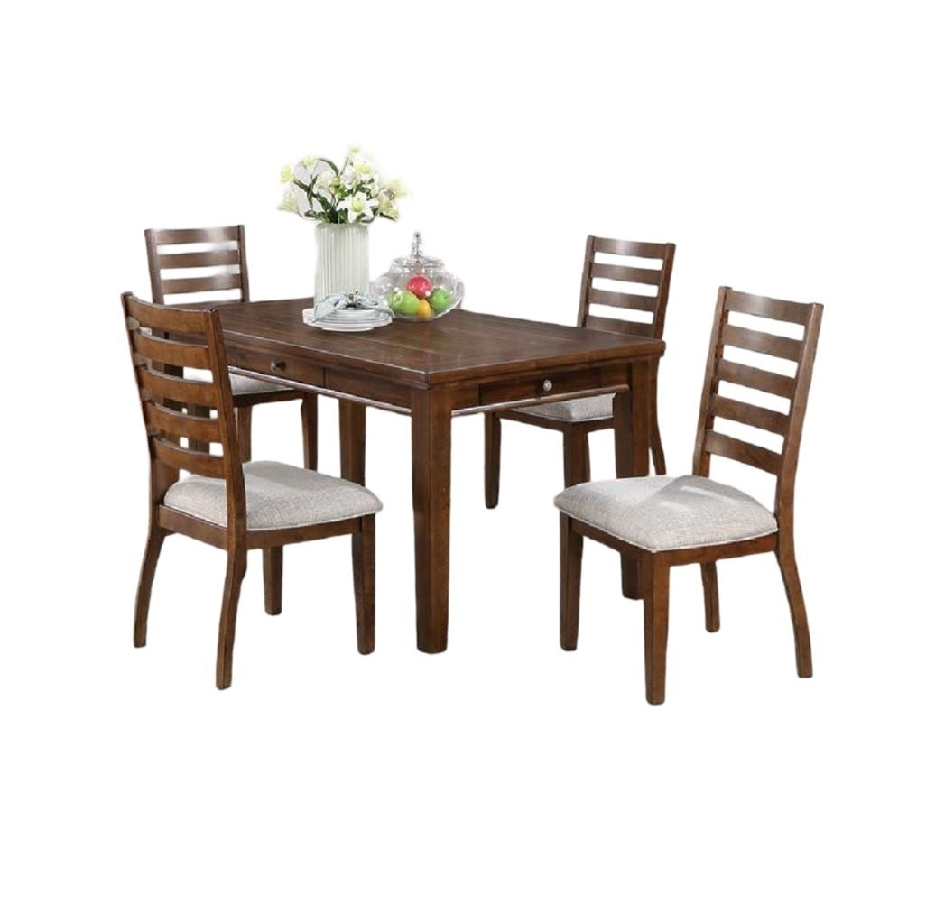 Contemporary Style 5Pc Dining Set Table W 4 Drawers 4X Side Chairs Ladder Back Walnut Finish Kitchen Dining Room Wood Dining Room Solid Wood Rubberwood Rectangular Dining Table With Chair Wood Wood Walnut Ladder Back Seats 4 60 Inches