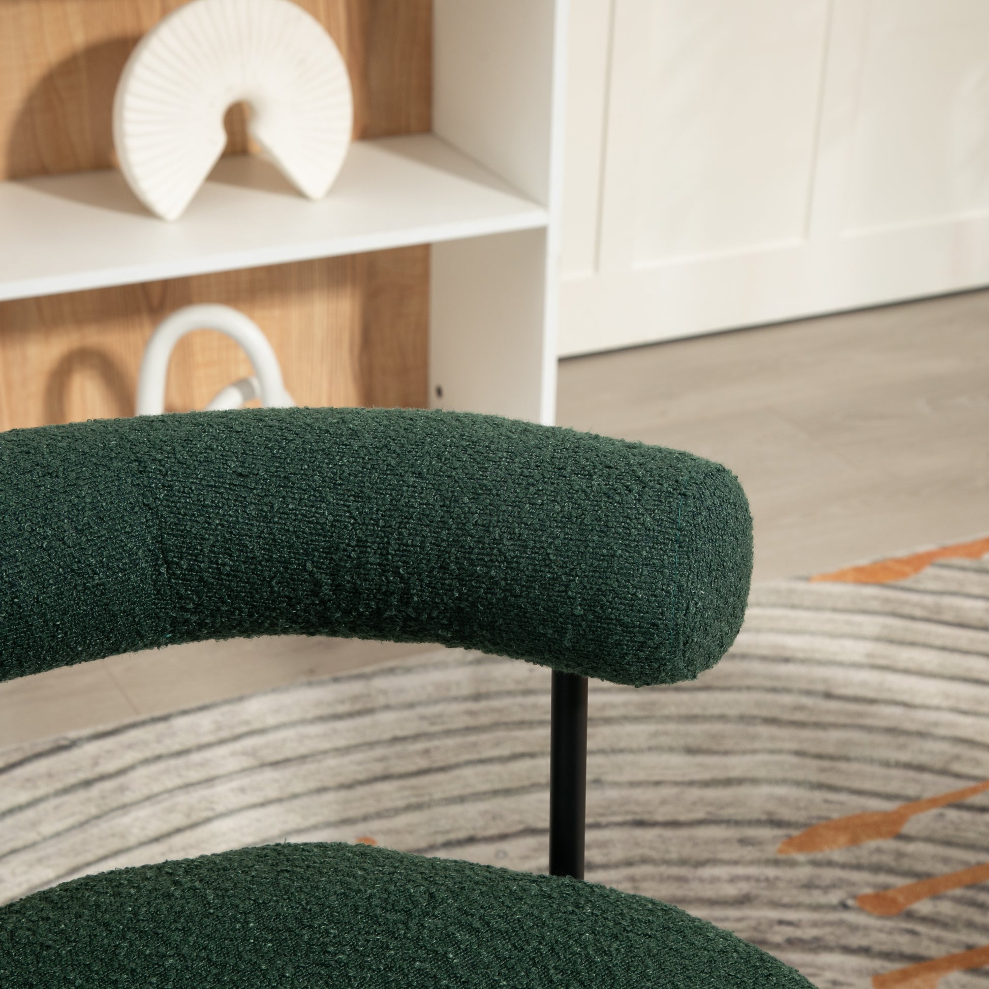 Coolmore Boucle Dining Chairs Set Of 2, Mid Century Modern Curved Backrest Chair, Round Upholstered Kitchen Chairs Emerald Boucle Emerald Foam Mdf Metal